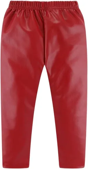 Mud Kingdom Little Girls Warm Pants Faux Leather Fleece Lined