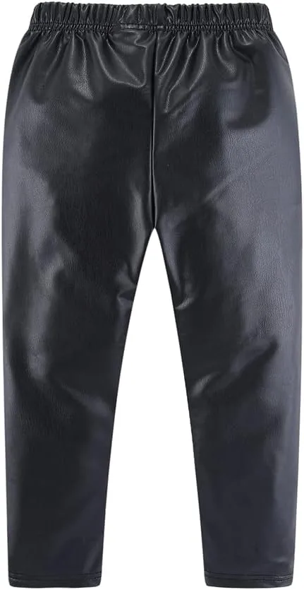 Mud Kingdom Little Girls Warm Pants Faux Leather Fleece Lined
