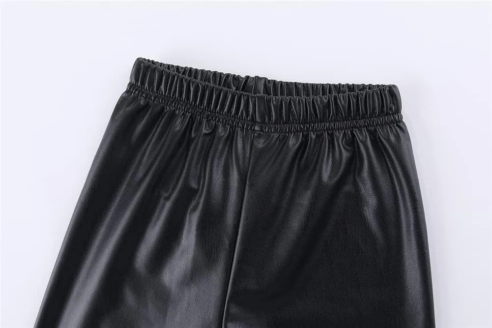 Mud Kingdom Little Girls Warm Pants Faux Leather Fleece Lined