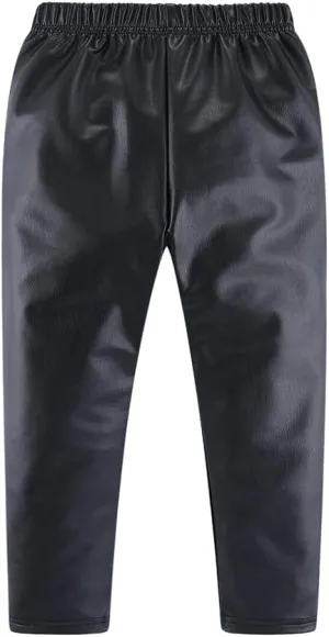 Mud Kingdom Little Girls Warm Pants Faux Leather Fleece Lined