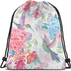 Multicolor Floral Tropical Drawstring Backpack, 14x16.9 Inch, Unisex Adult Multipurpose Gym Sports Travel Work School Bag