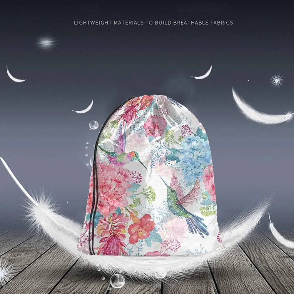 Multicolor Floral Tropical Drawstring Backpack, 14x16.9 Inch, Unisex Adult Multipurpose Gym Sports Travel Work School Bag