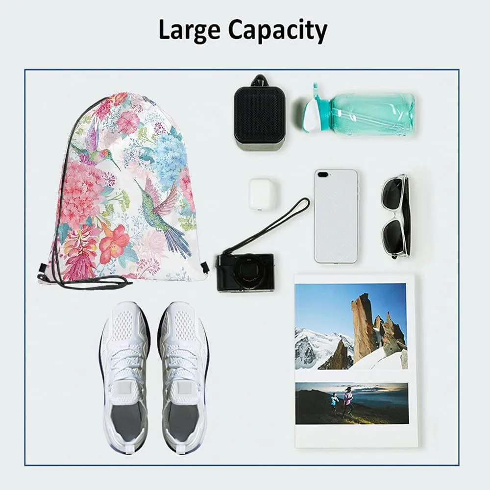 Multicolor Floral Tropical Drawstring Backpack, 14x16.9 Inch, Unisex Adult Multipurpose Gym Sports Travel Work School Bag