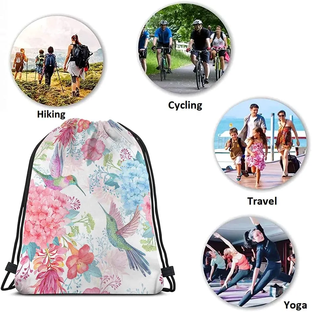 Multicolor Floral Tropical Drawstring Backpack, 14x16.9 Inch, Unisex Adult Multipurpose Gym Sports Travel Work School Bag