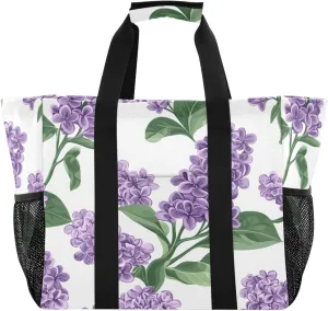 Nander Purple Lilac Flower Reusable Grocery Bags,Large Grocery Tote Bag Water Resistant Shopping Bags Foldable Grocery Bag for Clothes,Shoes and Picnic