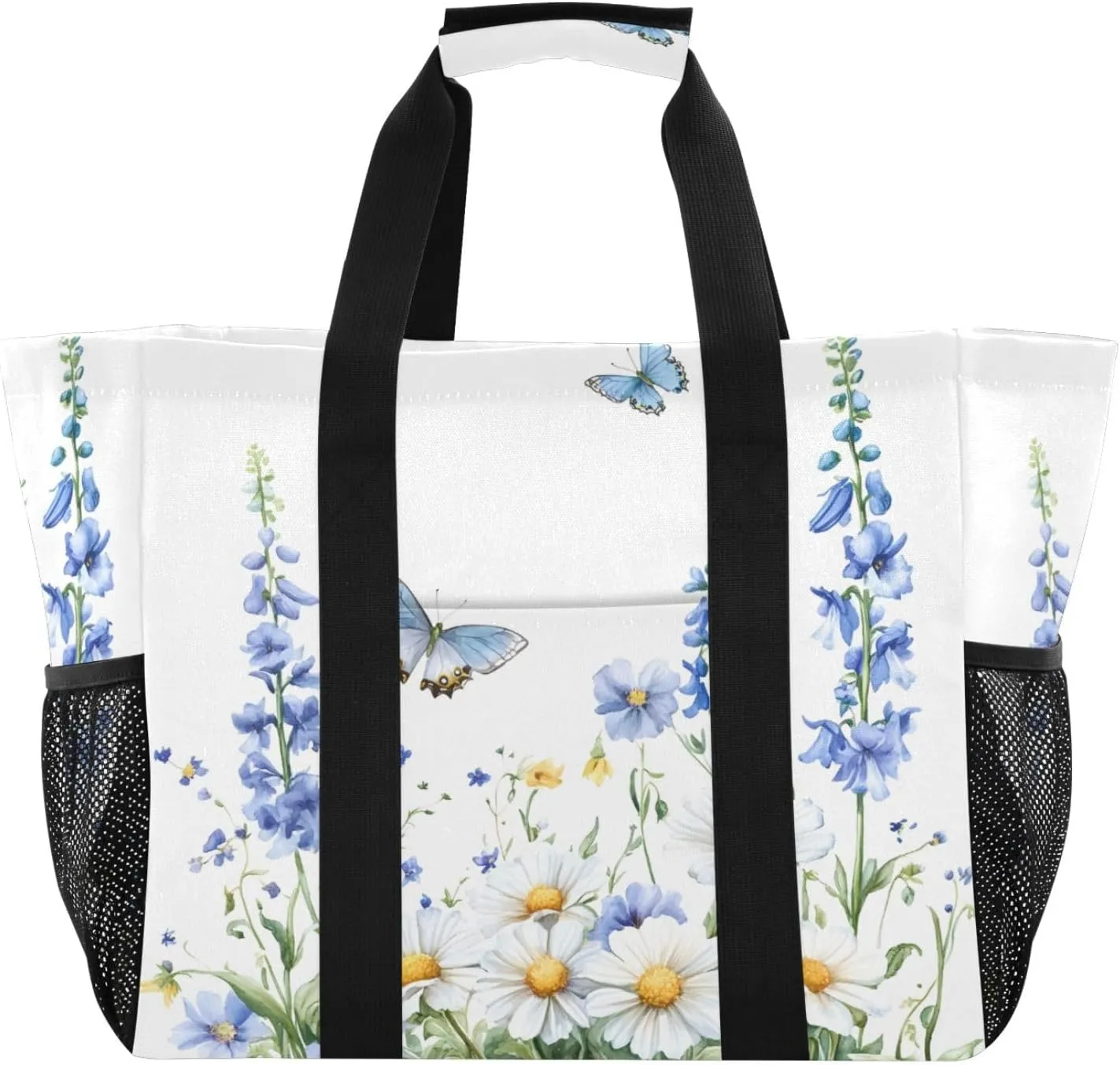 Nander White Daisy and Lavender Reusable Grocery Bags,Large Grocery Tote Bag Water Resistant Shopping Bags Foldable Grocery Bag for Clothes,Shoes and Picnic