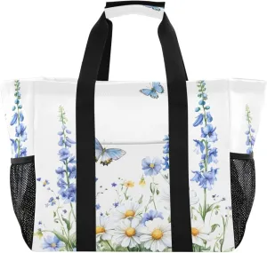 Nander White Daisy and Lavender Reusable Grocery Bags,Large Grocery Tote Bag Water Resistant Shopping Bags Foldable Grocery Bag for Clothes,Shoes and Picnic
