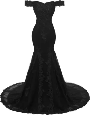 Off The Shoulder Mermaid Prom Dress Long Beaded Lace Evening Formal Gowns Wedding Dress