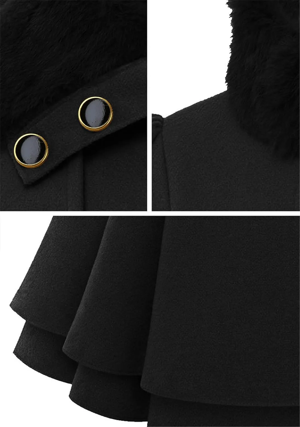 OMZIN Women's Long Shaggy Belted Pea Coat Slim Faux Fur Collar Coat Bridal Jacket with Belt