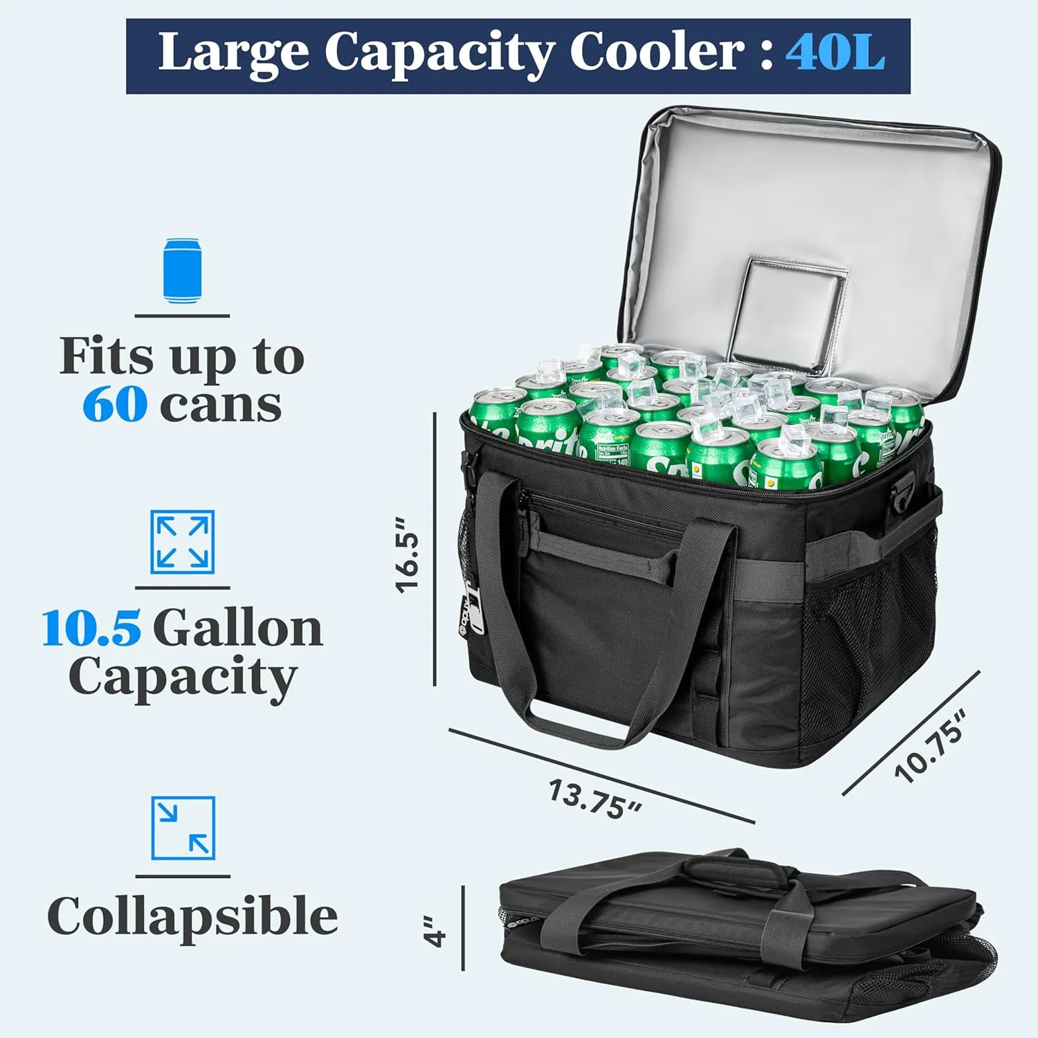 OPUX Cooler Bag, 60 Cans Insulated Soft Collapsible Portable Cooler, Soft Sided Leakproof Cooler for Beach Camping with Shoulder Strap, Ice Chest for Travel Road Trip Picnic, Black