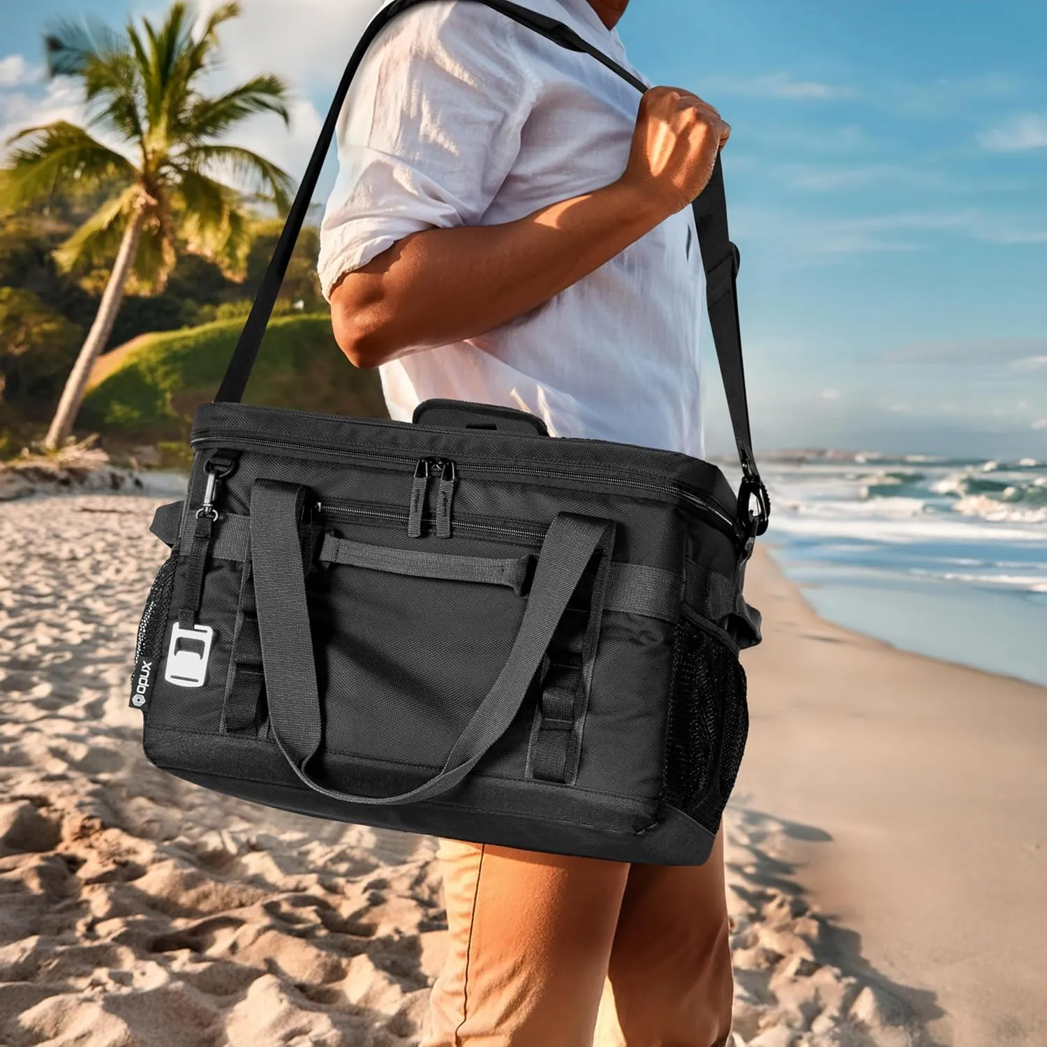 OPUX Cooler Bag, 60 Cans Insulated Soft Collapsible Portable Cooler, Soft Sided Leakproof Cooler for Beach Camping with Shoulder Strap, Ice Chest for Travel Road Trip Picnic, Black