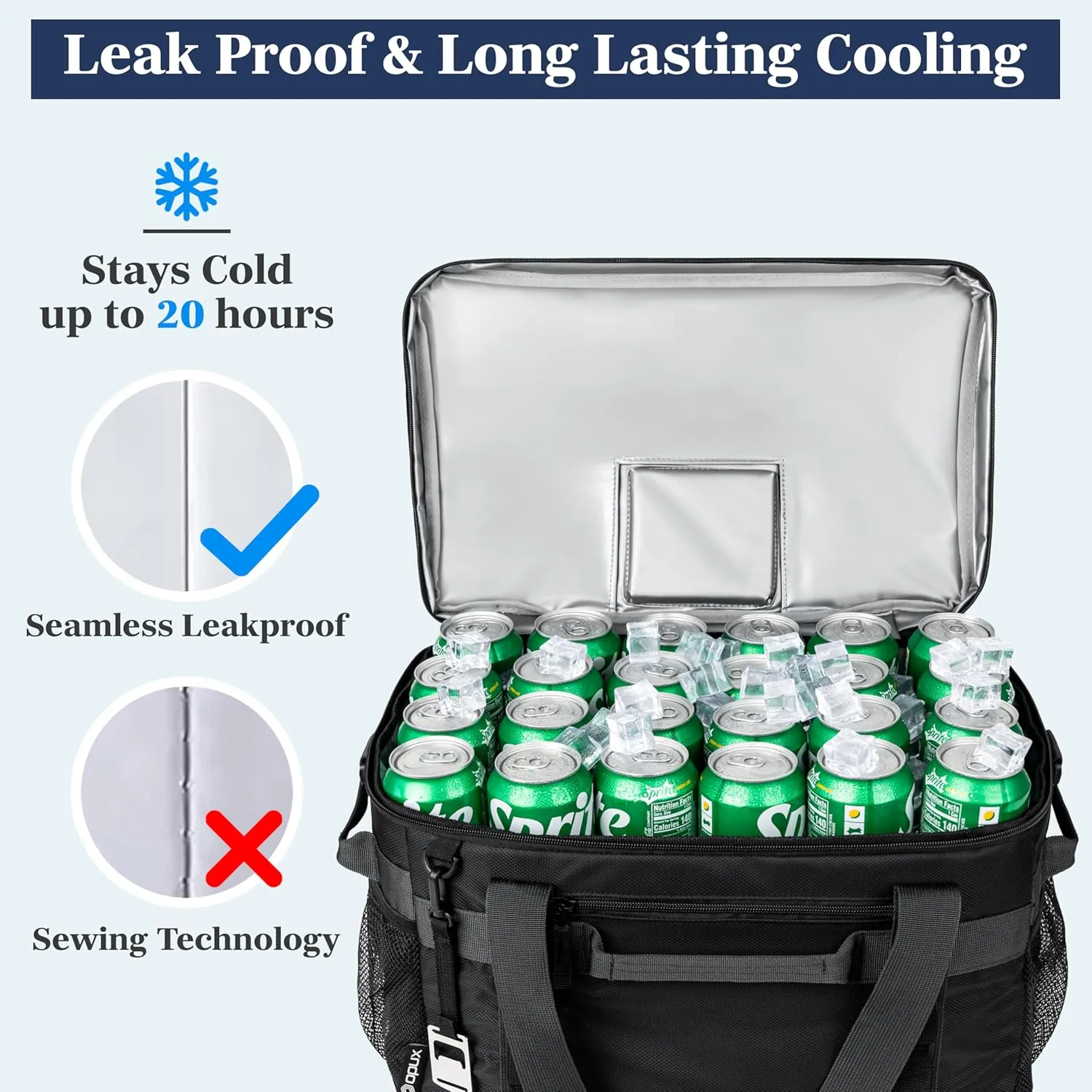 OPUX Cooler Bag, 60 Cans Insulated Soft Collapsible Portable Cooler, Soft Sided Leakproof Cooler for Beach Camping with Shoulder Strap, Ice Chest for Travel Road Trip Picnic, Black