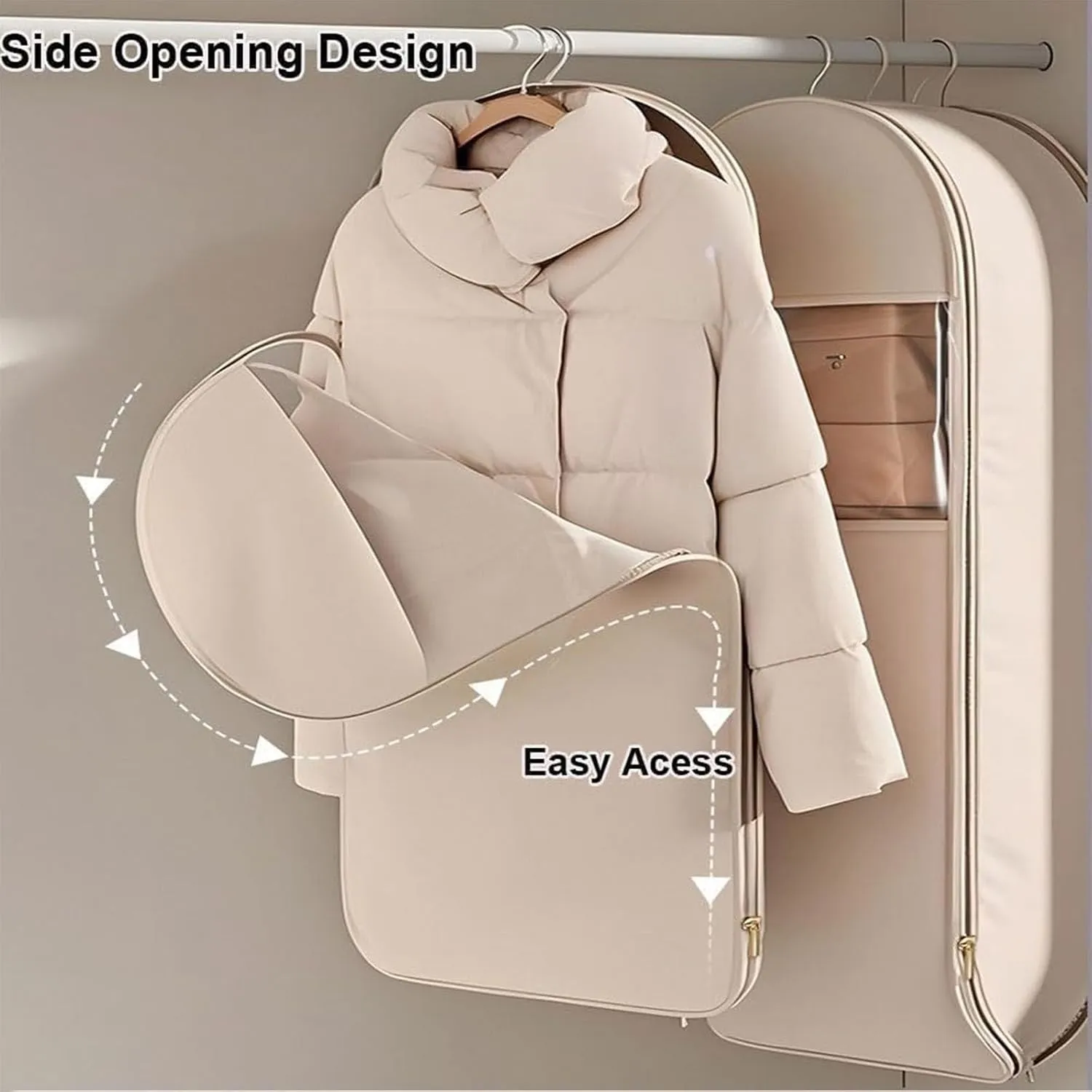 Otherwise Garment Bags, Intelligenck Garment Bag, Save Space, Hang For Storage, Suitable For Coats, Suit, Etc, Prevent Dust And Moisture, And Hang Neatly (Beige-M)