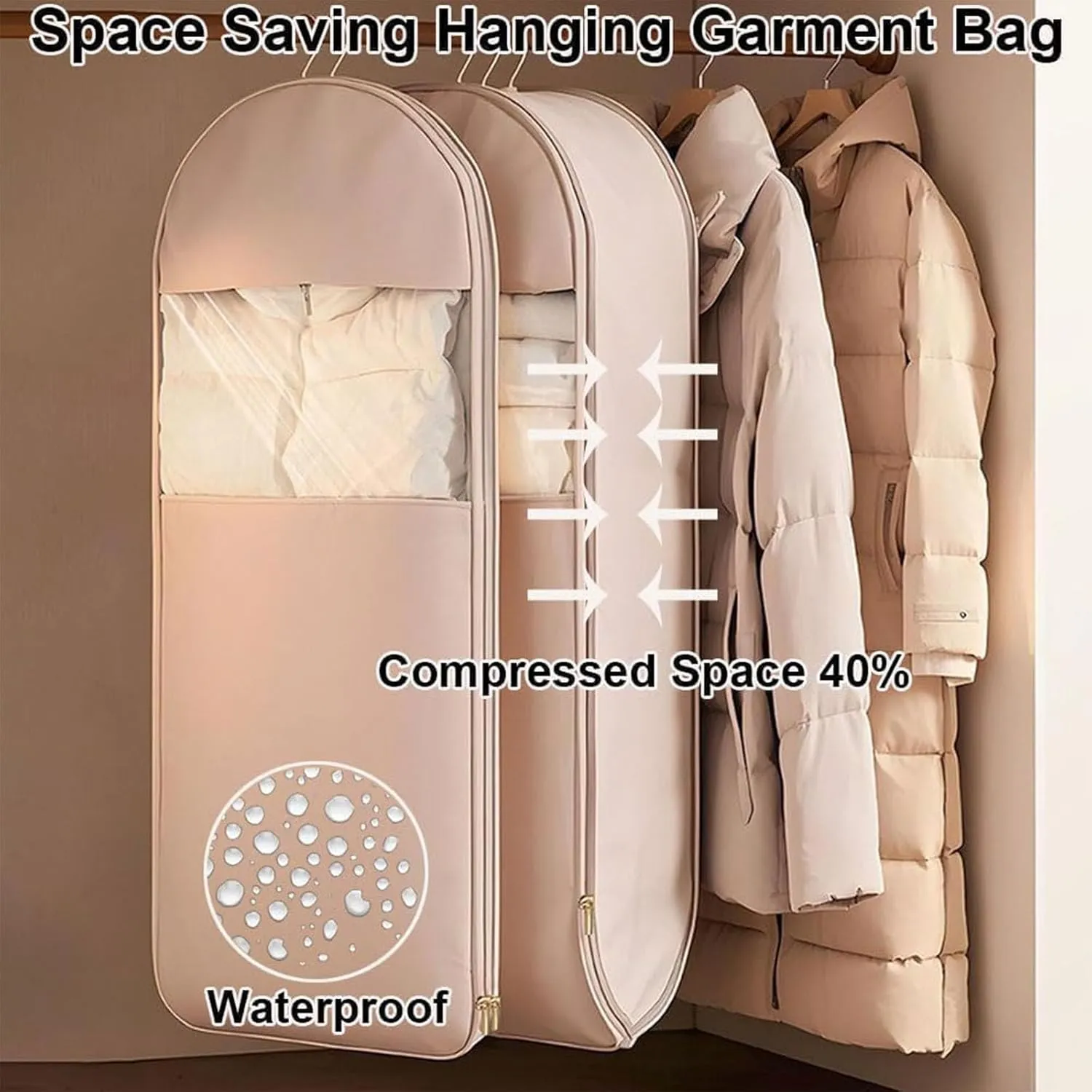 Otherwise Garment Bags, Intelligenck Garment Bag, Save Space, Hang For Storage, Suitable For Coats, Suit, Etc, Prevent Dust And Moisture, And Hang Neatly (Beige-M)