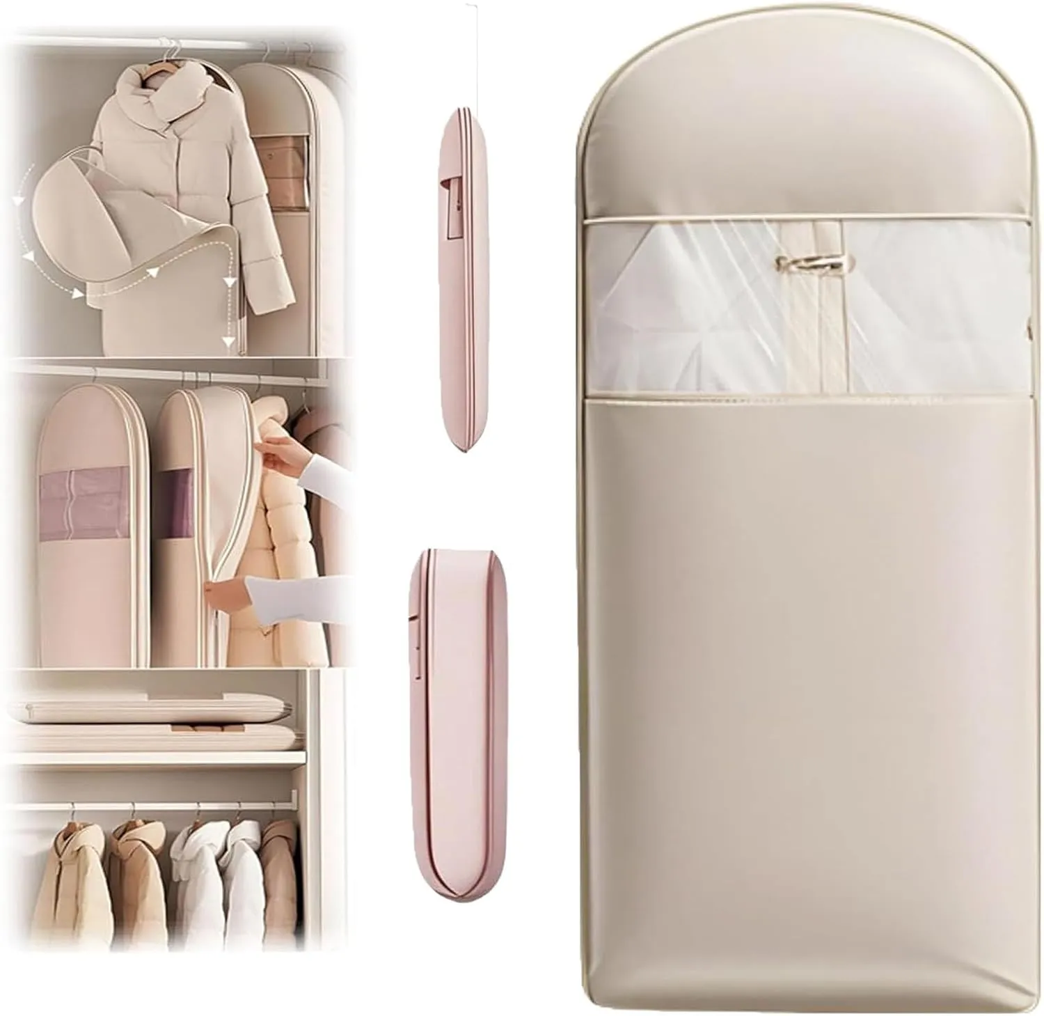 Otherwise Garment Bags, Intelligenck Garment Bag, Save Space, Hang For Storage, Suitable For Coats, Suit, Etc, Prevent Dust And Moisture, And Hang Neatly (Beige-M)
