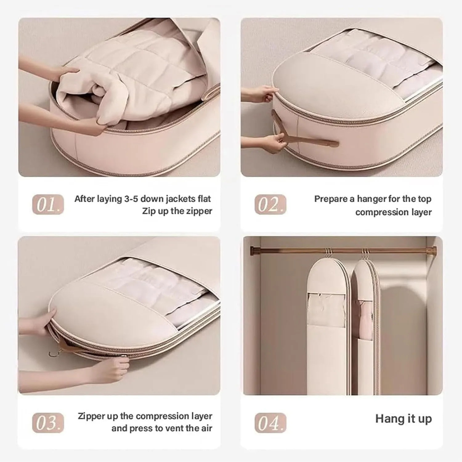 Otherwise Garment Bags, Intelligenck Garment Bag, Save Space, Hang For Storage, Suitable For Coats, Suit, Etc, Prevent Dust And Moisture, And Hang Neatly (Beige-M)