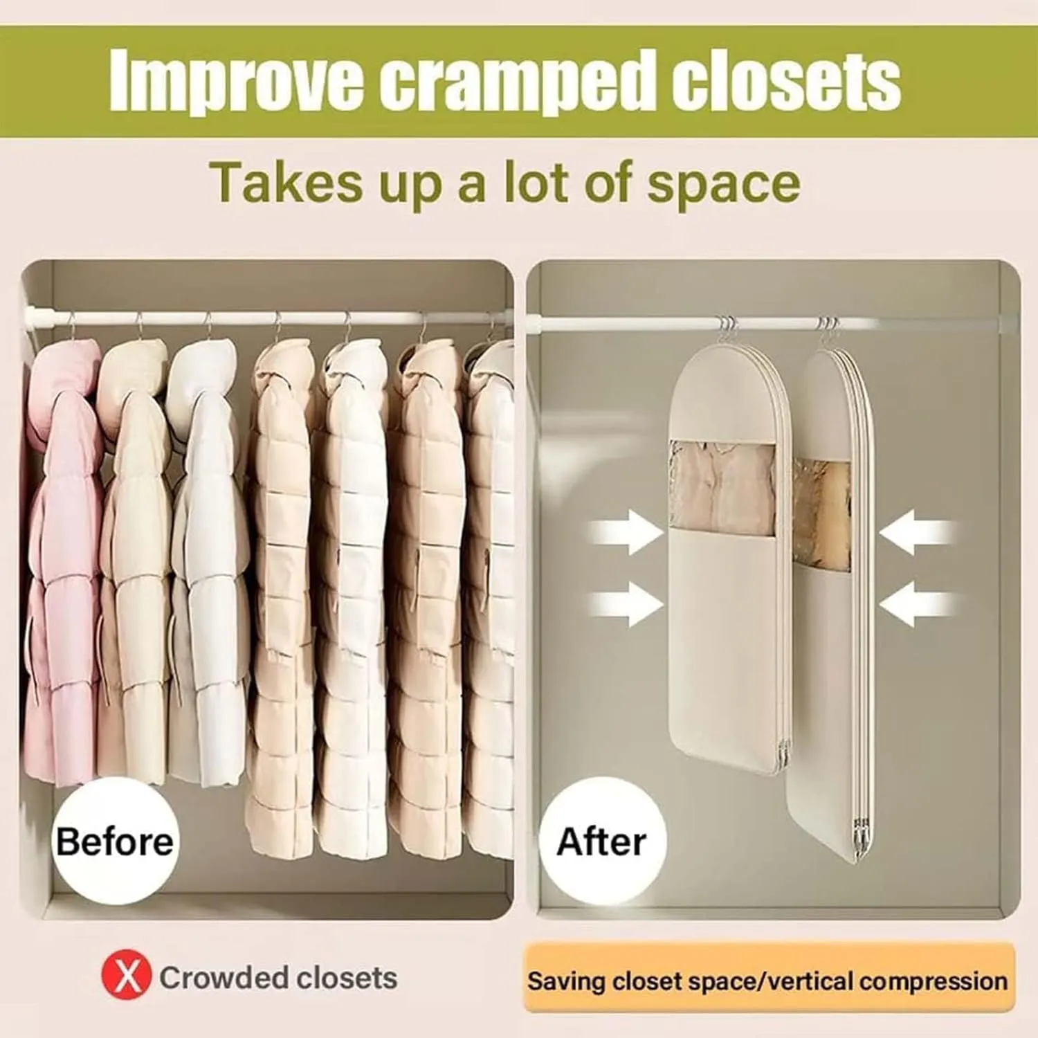 Otherwise Garment Bags, Intelligenck Garment Bag, Save Space, Hang For Storage, Suitable For Coats, Suit, Etc, Prevent Dust And Moisture, And Hang Neatly (Beige-M)
