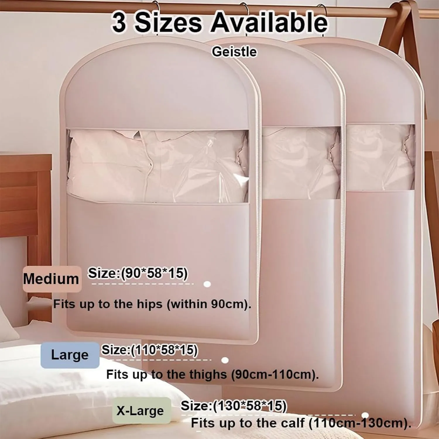 Otherwisie Space Saving Hanging Garment Bag with Self Compression Zipper, Garment Bags for Hanging Clothes, Compression Storage Bags for Clothes, Suits, Coats or Jackets (Pink-M)