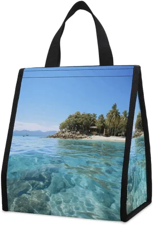 Outdoor Cooler Bags, Fiji Island And Clear Sea Printed Cooler Bag, Insulated Tote Bag, Grocery Tote Bag