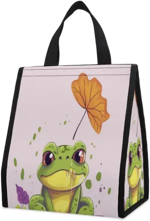 Outdoor Cooler Bags, Leaves And Frog Printed Cooler Bag, Insulated Tote Bag, Grocery Tote Bag
