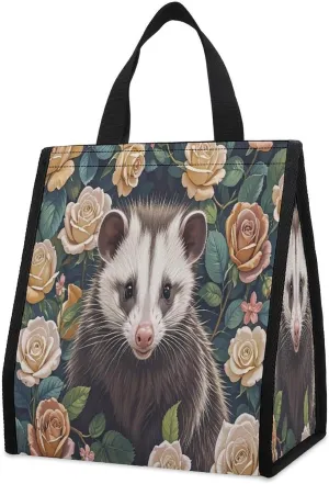 Outdoor Cooler Bags, Opossum And Roses Printed Cooler Bag, Insulated Tote Bag, Grocery Tote Bag