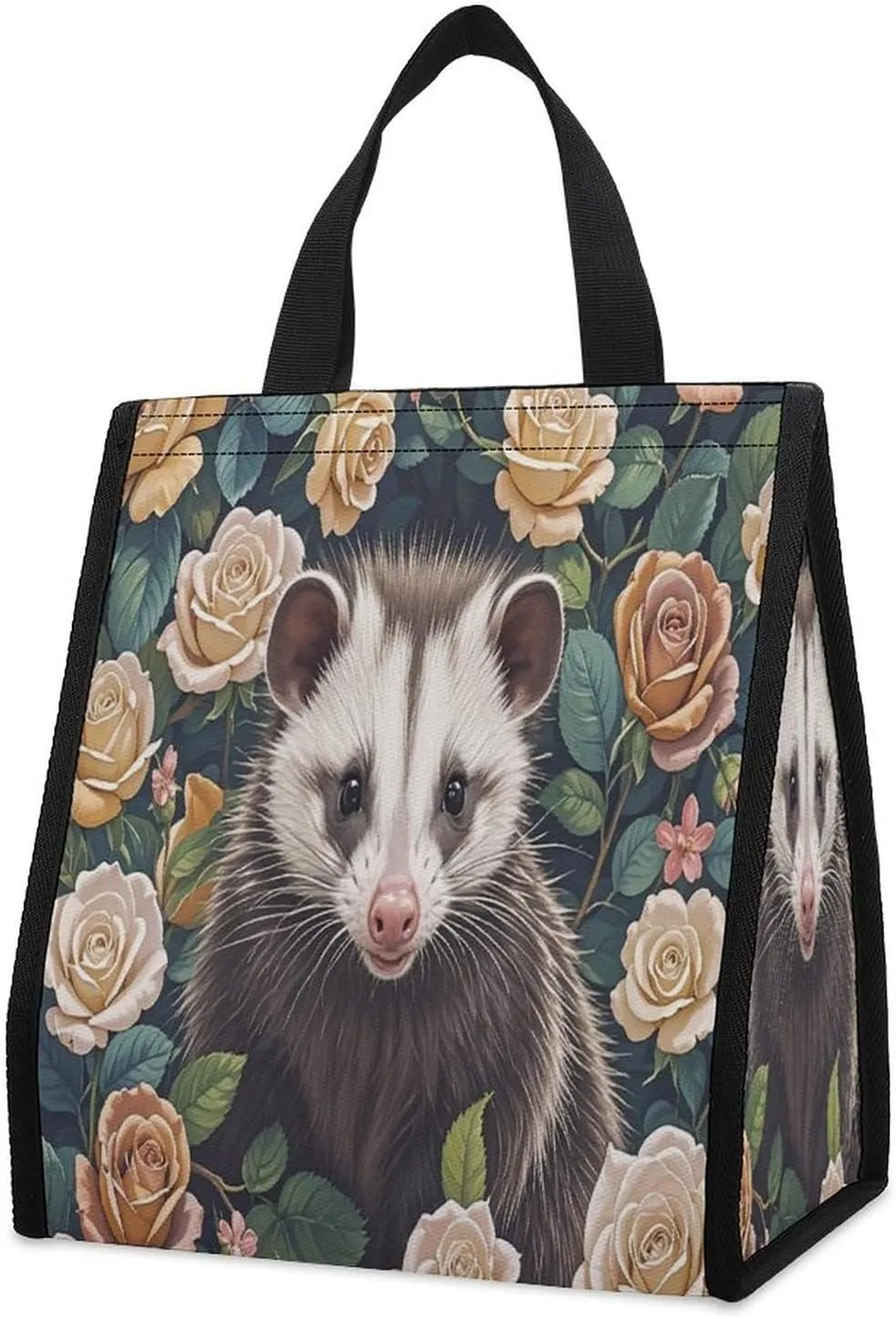 Outdoor Cooler Bags, Opossum And Roses Printed Cooler Bag, Insulated Tote Bag, Grocery Tote Bag