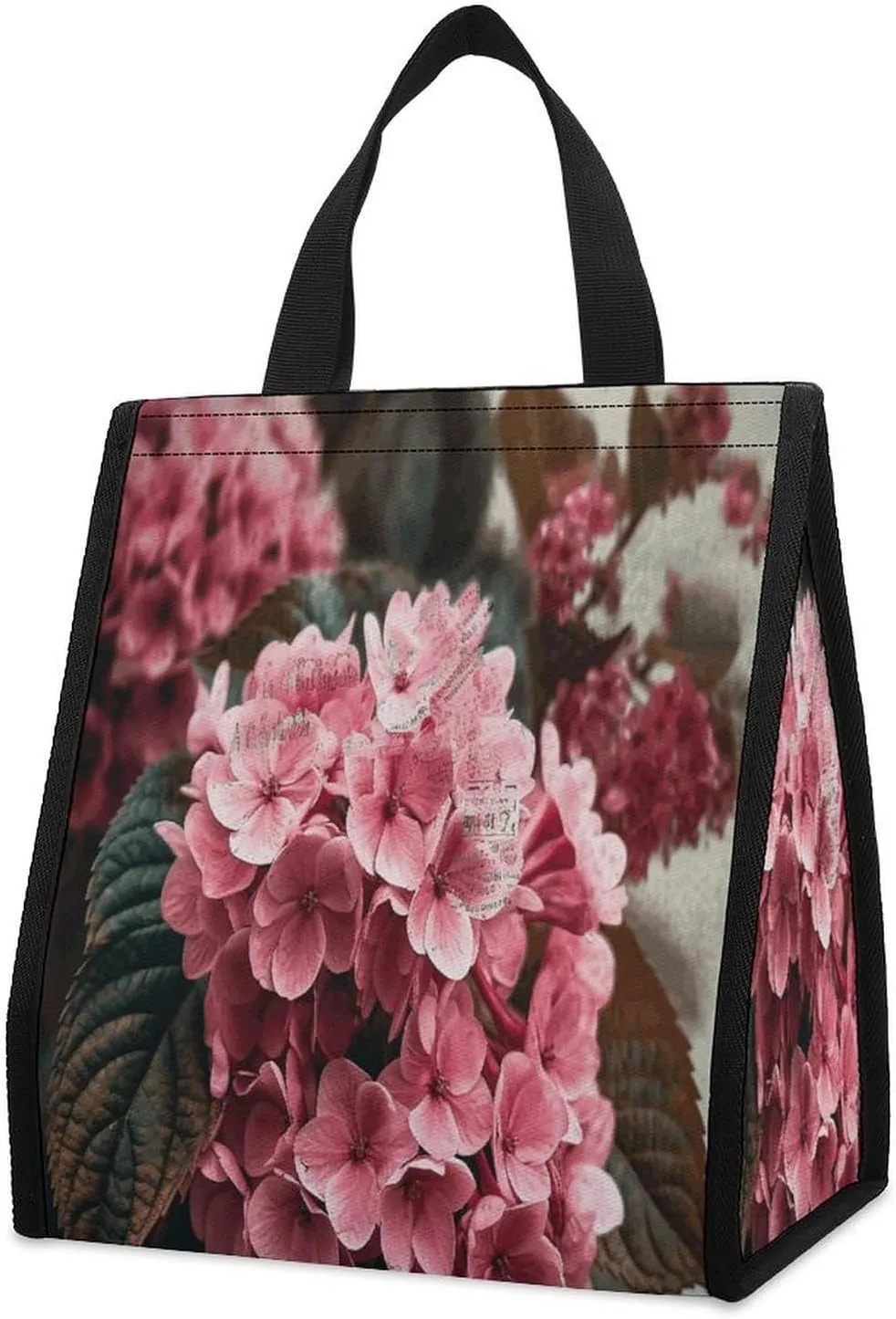Outdoor Cooler Bags, Pink Flowers Printed Cooler Bag, Insulated Tote Bag, Grocery Tote Bag