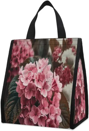 Outdoor Cooler Bags, Pink Flowers Printed Cooler Bag, Insulated Tote Bag, Grocery Tote Bag