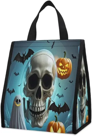 Outdoor Cooler Bags, Pumpkins And Skulls Printed Cooler Bag, Insulated Tote Bag, Grocery Tote Bag