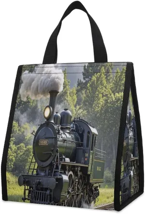Outdoor Cooler Bags, Steam Train Printed Cooler Bag, Insulated Tote Bag, Grocery Tote Bag