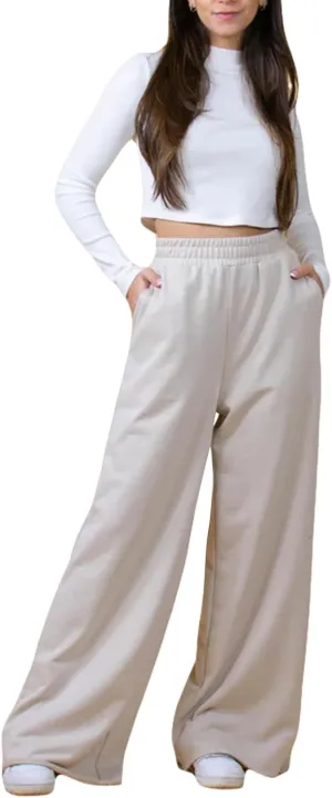 Owl's-Yard Women Wide-Leg Pants Elastic High Waist Loose Trousers Teen Girls Baggy Straight Leg Sweatpants Fall Bottom