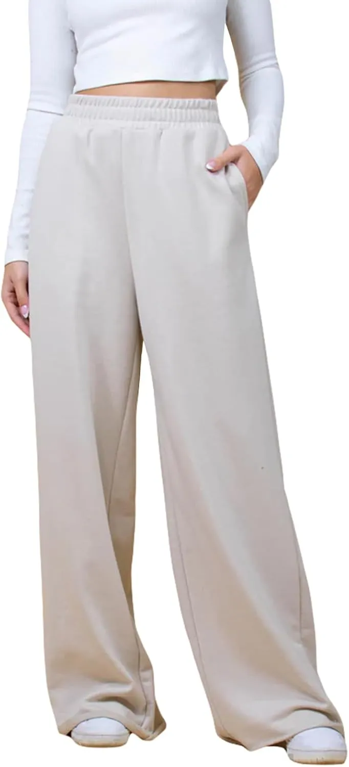 Owl's-Yard Women Wide-Leg Pants Elastic High Waist Loose Trousers Teen Girls Baggy Straight Leg Sweatpants Fall Bottom