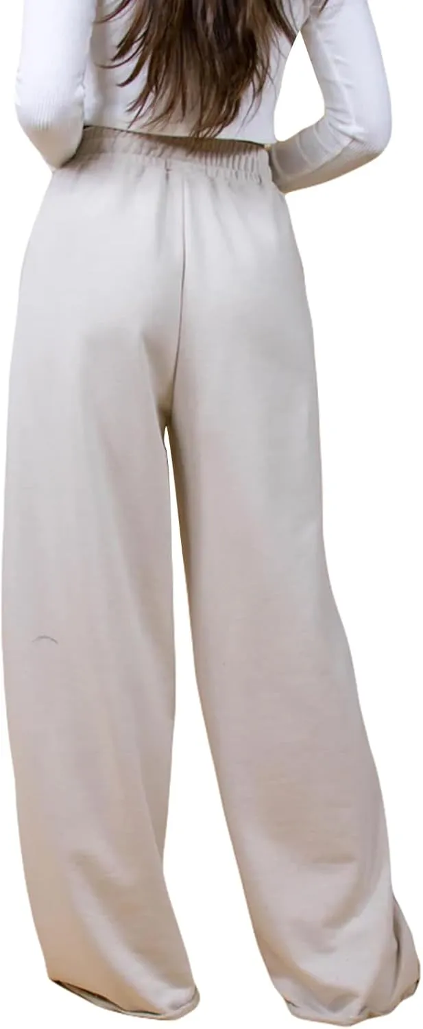 Owl's-Yard Women Wide-Leg Pants Elastic High Waist Loose Trousers Teen Girls Baggy Straight Leg Sweatpants Fall Bottom