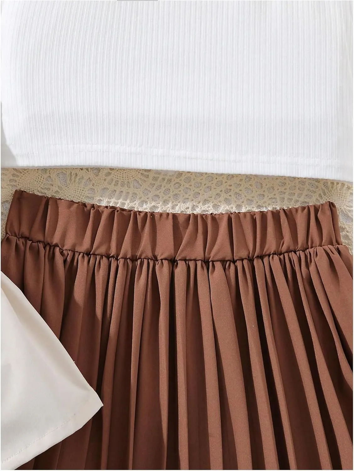 OYOANGLE Girl's 3 Piece Outfit Crop Cami Top and Pleated Midi Skirt with Blazer Vest