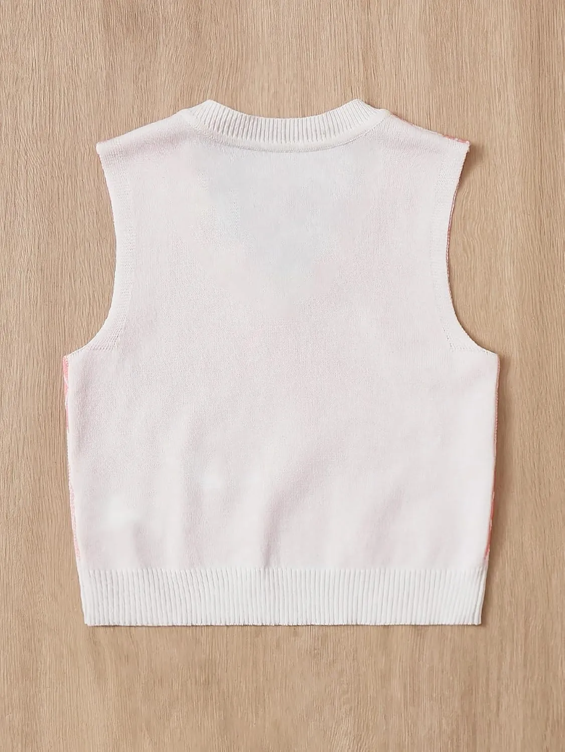 OYOANGLE Girl's Argyle Plaid V Neck Sweater Vest Sleeveless Preppy Casual Pullover Knitted Tank Tops