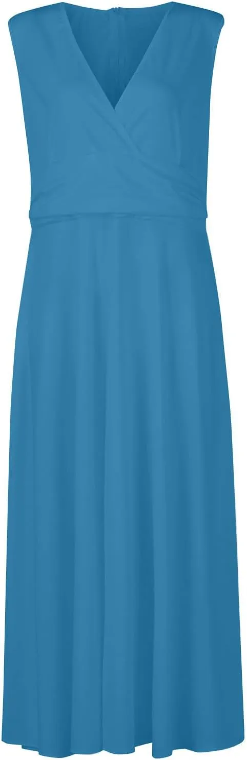 Palaver Summer Dresses for Women 2025 Elegant Wrap V Neck Sleeveless Maxi Dress Print Flowy Beach Vacation Sundresses