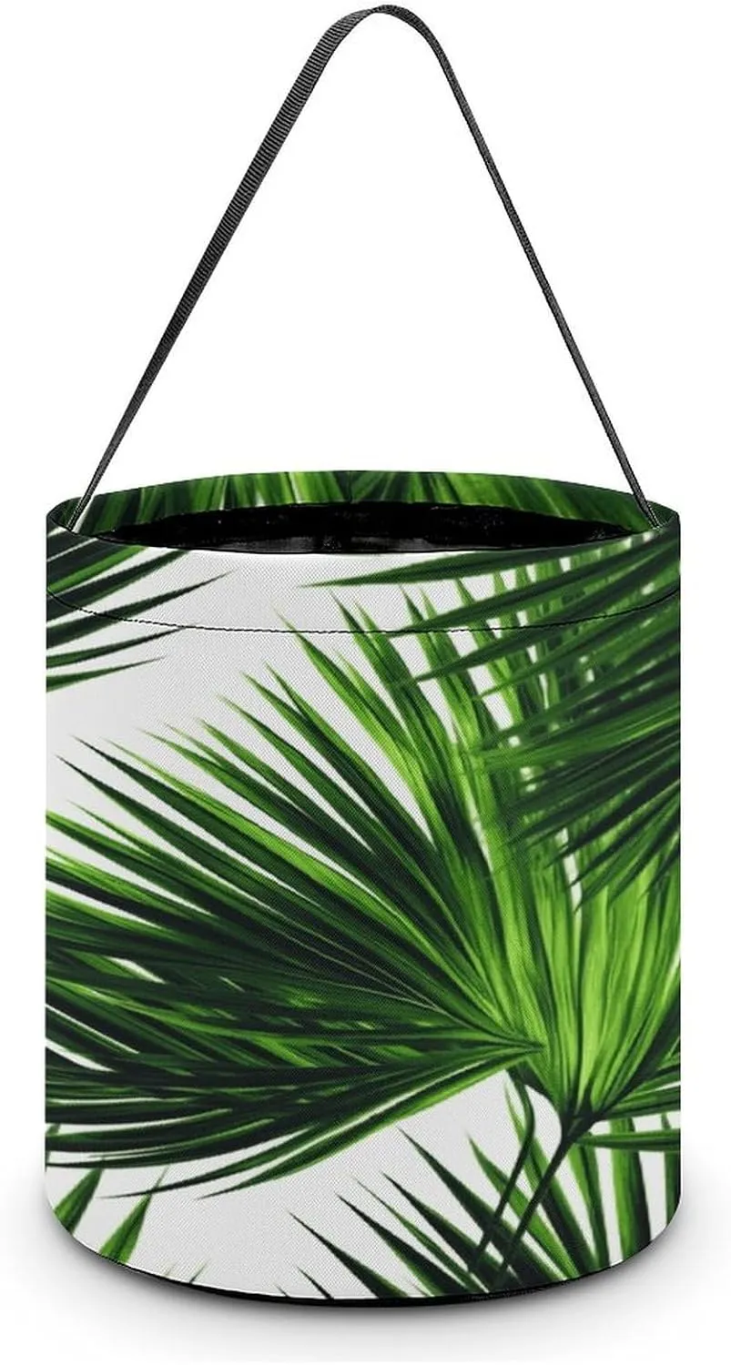 Palm Tree Green Leaves Halloween Tote Candy Bag Candy Basket Candy Bucket Gift Bag for Halloween Party