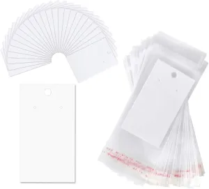 Paper & Plastic Jewelry Earrings Display Cards Rectangle White W/Self-Seal Bags - Blank for You to Customize - 100 Sets