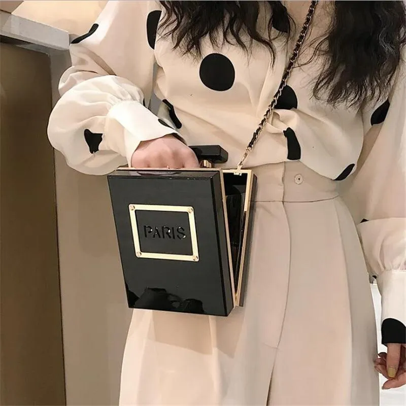 Paris Bottle Handbags clear and black