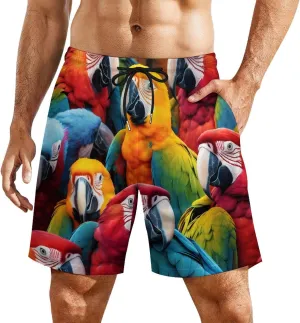 Parrots Birds Men's Swim Trunks with Compression Liner Beach Swimming Shorts with Drawstring and Pockets
