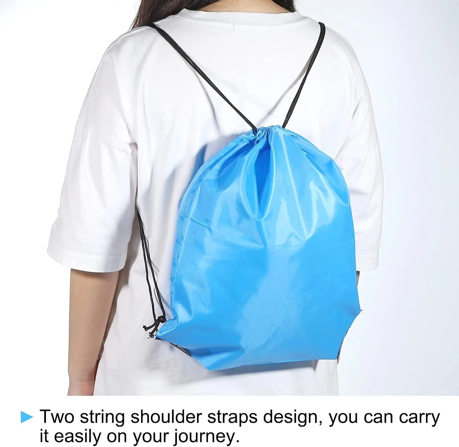 PATIKIL 42x34cm Nylon Drawstring Bag, 10 Pack Storage Bulk Cinch Backpack Sack for Gym Sports Outdoor Traveling, Black