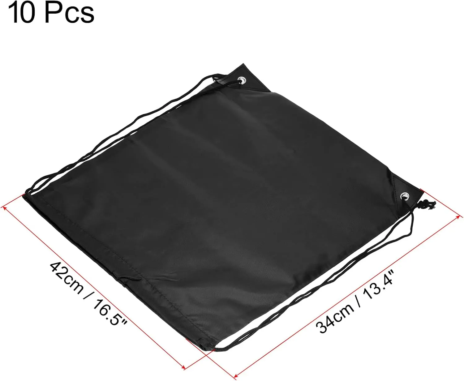 PATIKIL 42x34cm Nylon Drawstring Bag, 10 Pack Storage Bulk Cinch Backpack Sack for Gym Sports Outdoor Traveling, Black