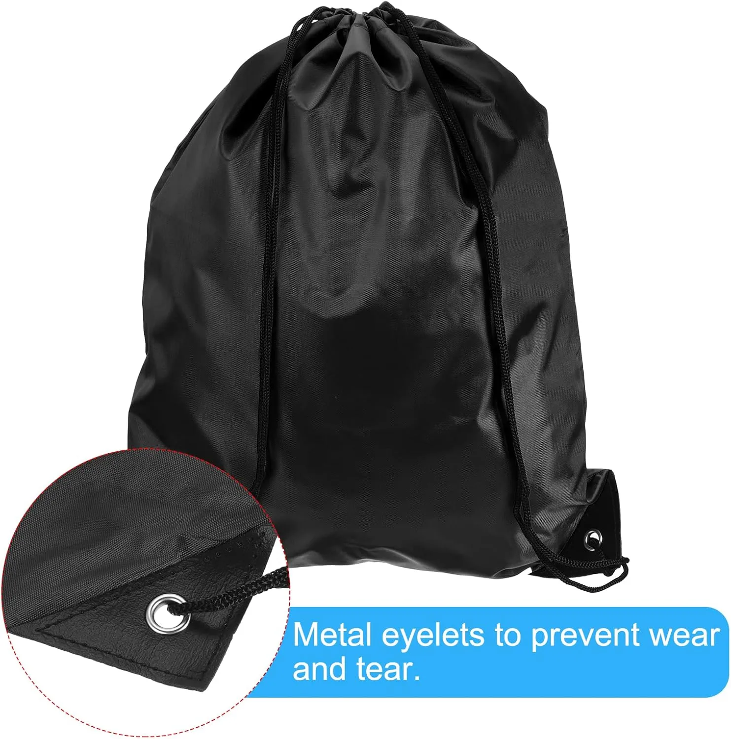PATIKIL 42x34cm Nylon Drawstring Bag, 10 Pack Storage Bulk Cinch Backpack Sack for Gym Sports Outdoor Traveling, Black