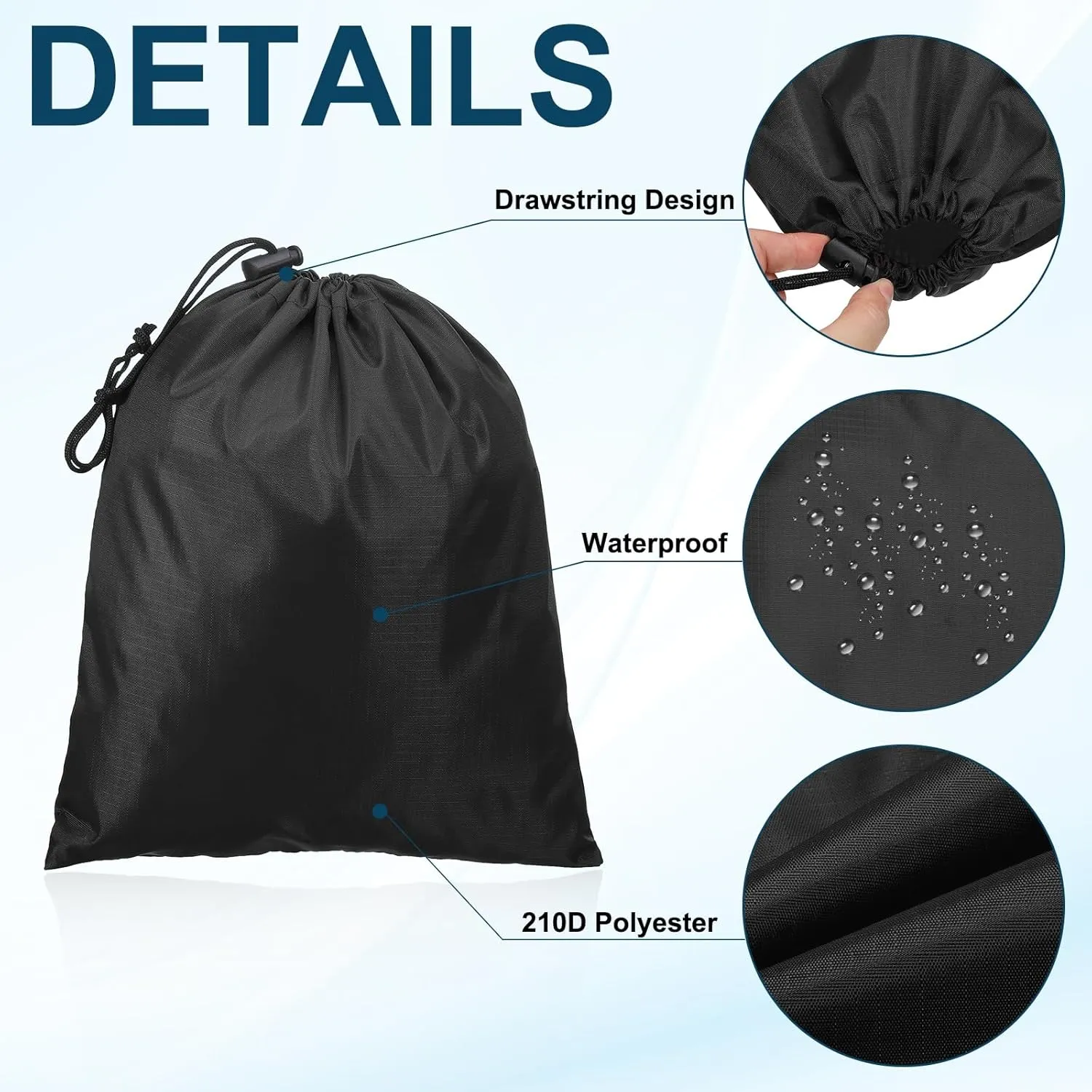PATIKIL Travel Storage Bags with Toggle 14 x 16 Inch, 6 Pack Waterproof 210D Polyester Drawstring Bag Stuff Sack Cinch Bag for Gym Traveling Hiking Yoga Shoes Organizer, Black