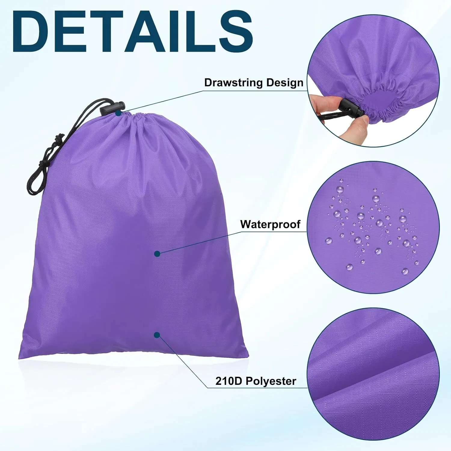 PATIKIL Travel Storage Bags with Toggle 14 x 16 Inch, 6 Pack Waterproof 210D Polyester Drawstring Bag Stuff Sack Cinch Bag for Gym Traveling Hiking Yoga Shoes Organizer, Light Purple
