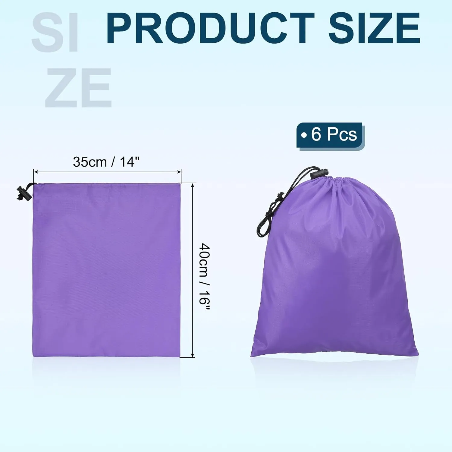 PATIKIL Travel Storage Bags with Toggle 14 x 16 Inch, 6 Pack Waterproof 210D Polyester Drawstring Bag Stuff Sack Cinch Bag for Gym Traveling Hiking Yoga Shoes Organizer, Light Purple