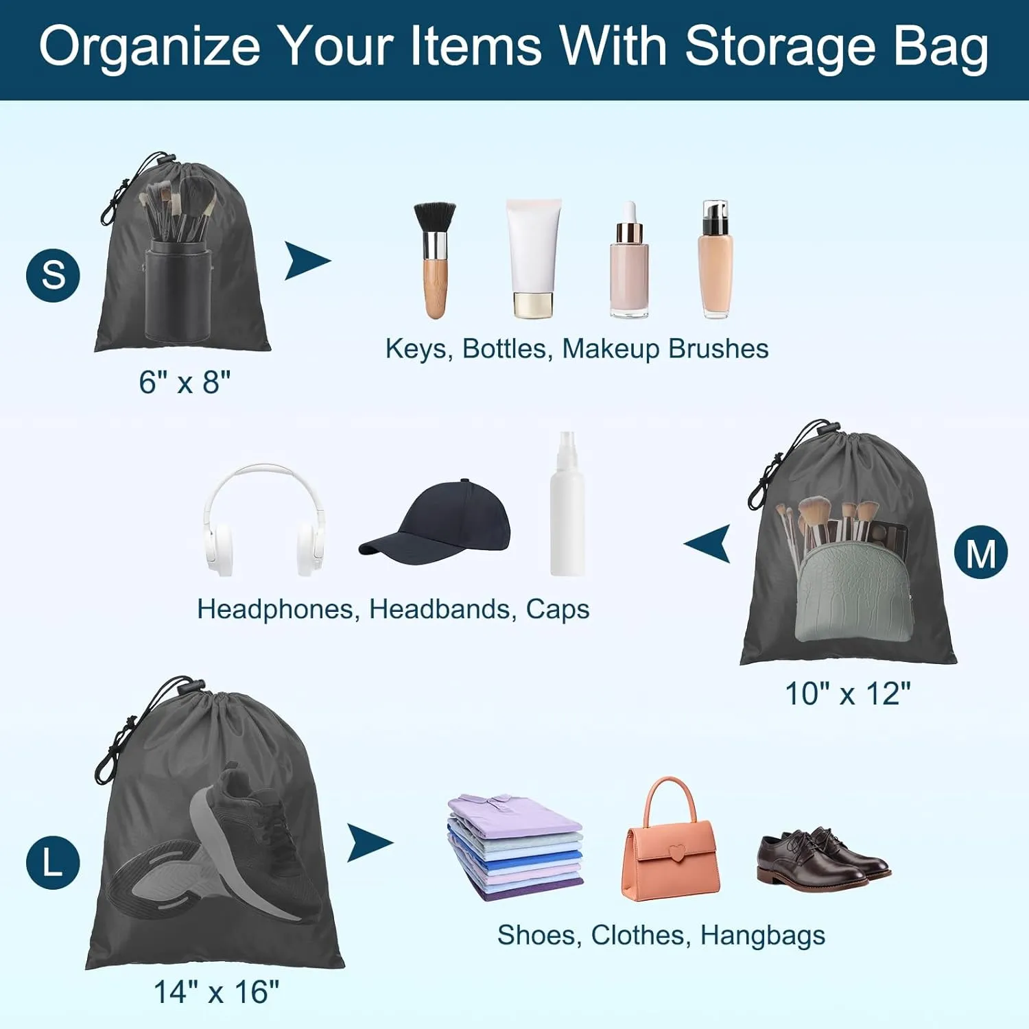 PATIKIL Travel Storage Bags with Toggle 6 x 8 Inch, 6 Pack Waterproof 210D Polyester Drawstring Bag Stuff Sack Cinch Bag for Gym Traveling Hiking Yoga Shoes Organizer, Dark Gray