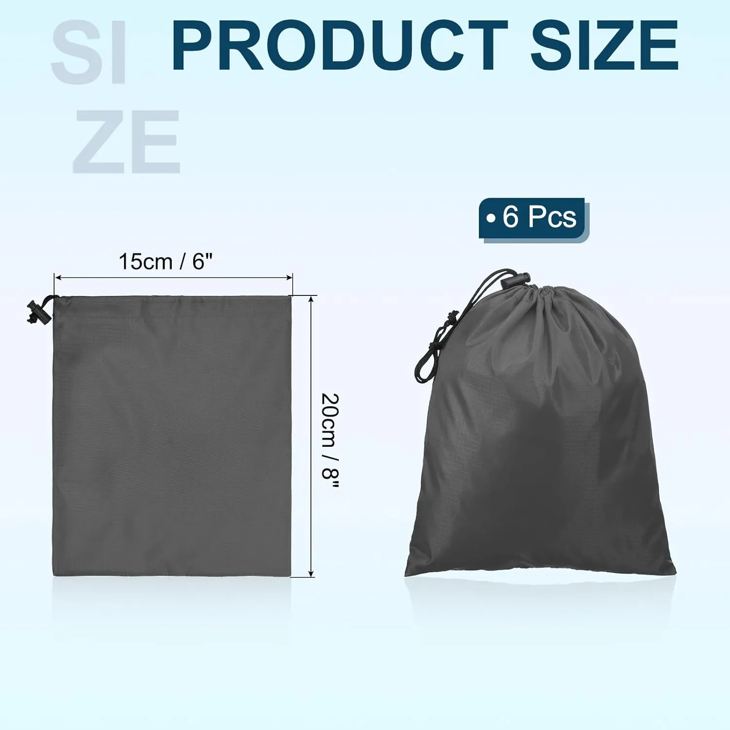 PATIKIL Travel Storage Bags with Toggle 6 x 8 Inch, 6 Pack Waterproof 210D Polyester Drawstring Bag Stuff Sack Cinch Bag for Gym Traveling Hiking Yoga Shoes Organizer, Dark Gray