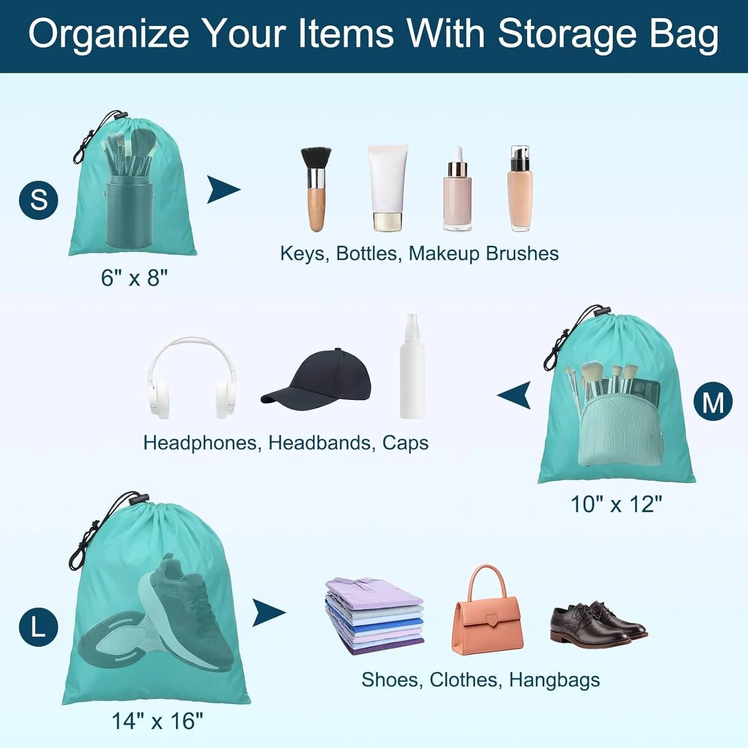 PATIKIL Travel Storage Bags with Toggle 6 x 8 Inch, 6 Pack Waterproof 210D Polyester Drawstring Bag Stuff Sack Cinch Bag for Gym Traveling Hiking Yoga Shoes Organizer, Lake Blue