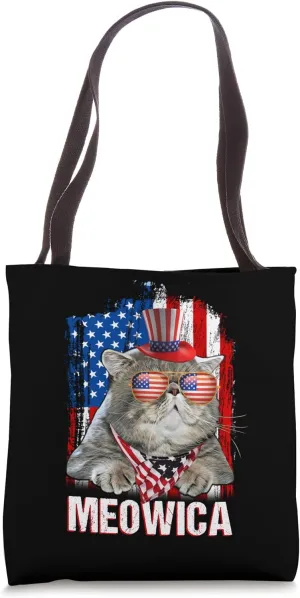 Patriotic Cat 4th of July Shirt Meowica American Flag Cat Tote Bag